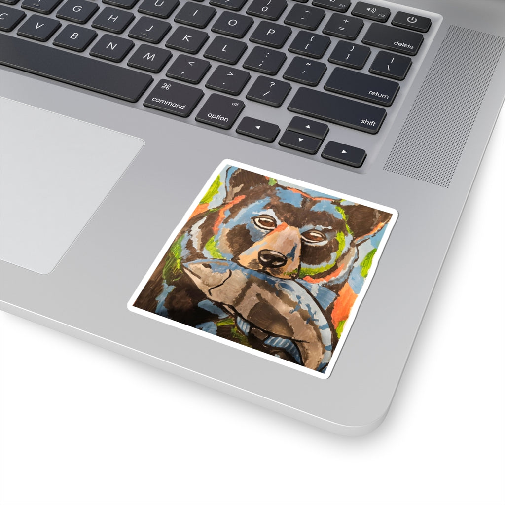 Whimsy Grr | Rusty the Bear Kiss-Cut Vinyl Decal — Bear with a Fish Sticker