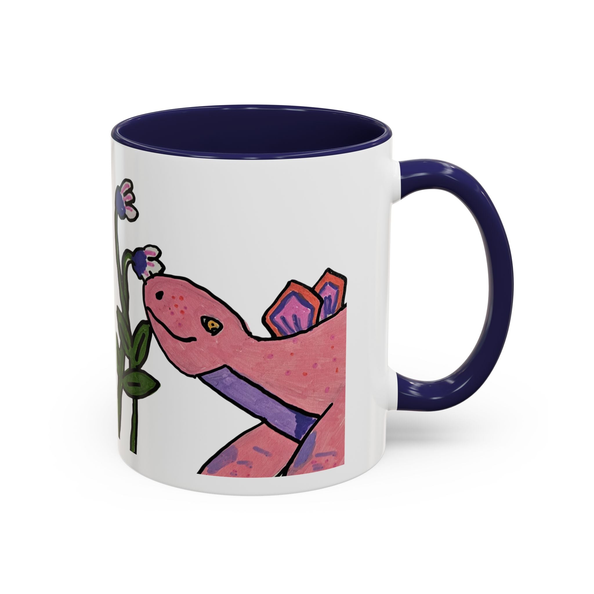 Pink Stegosaurus Floral Coffee Mug — Cute Pink Dino with Flowers Accent Ceramic Mug (11/15 oz)
