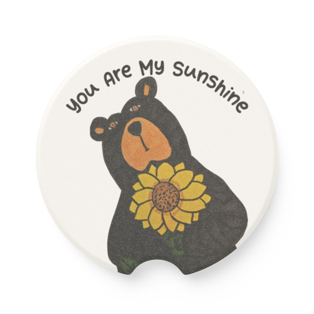 You Are My Sunshine Bear Soapstone Car Coaster — Cute Sunflower Car Cup Holder Insert