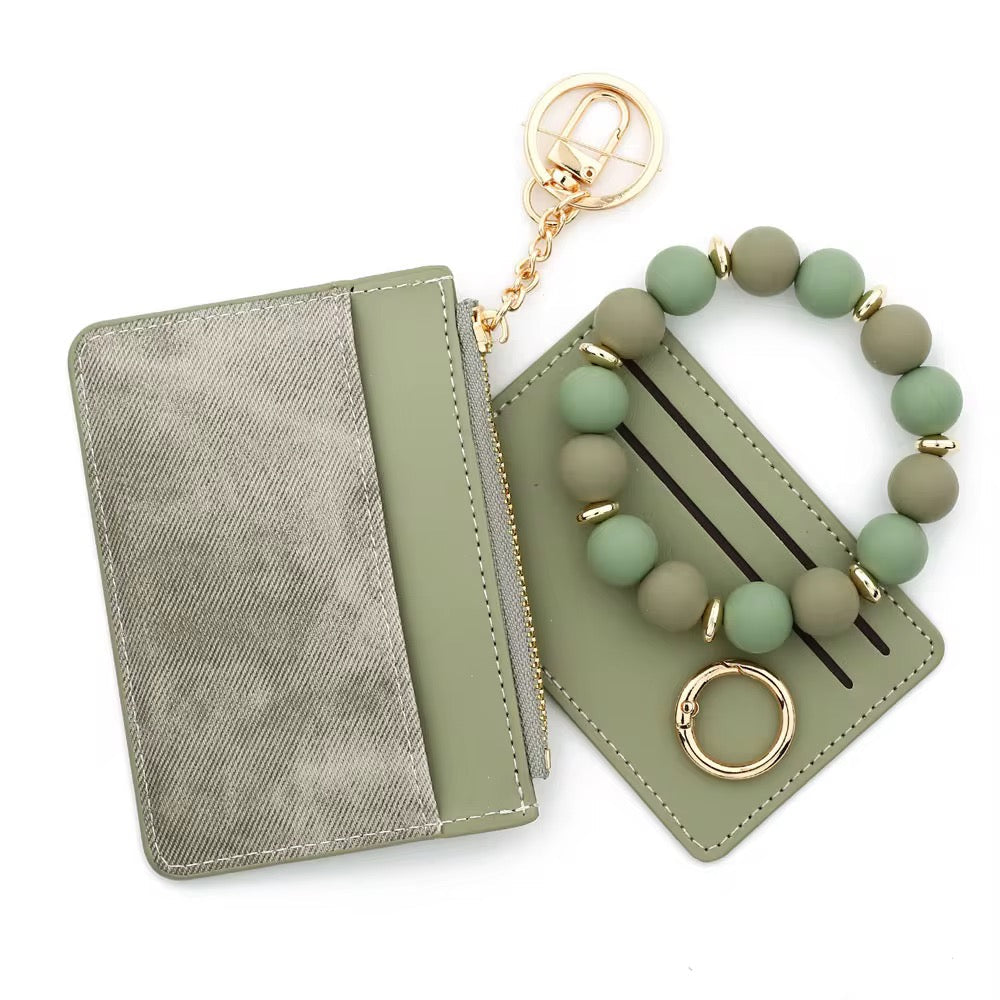 Denim Suede Bracelet Keychain & Card Holder Wallet