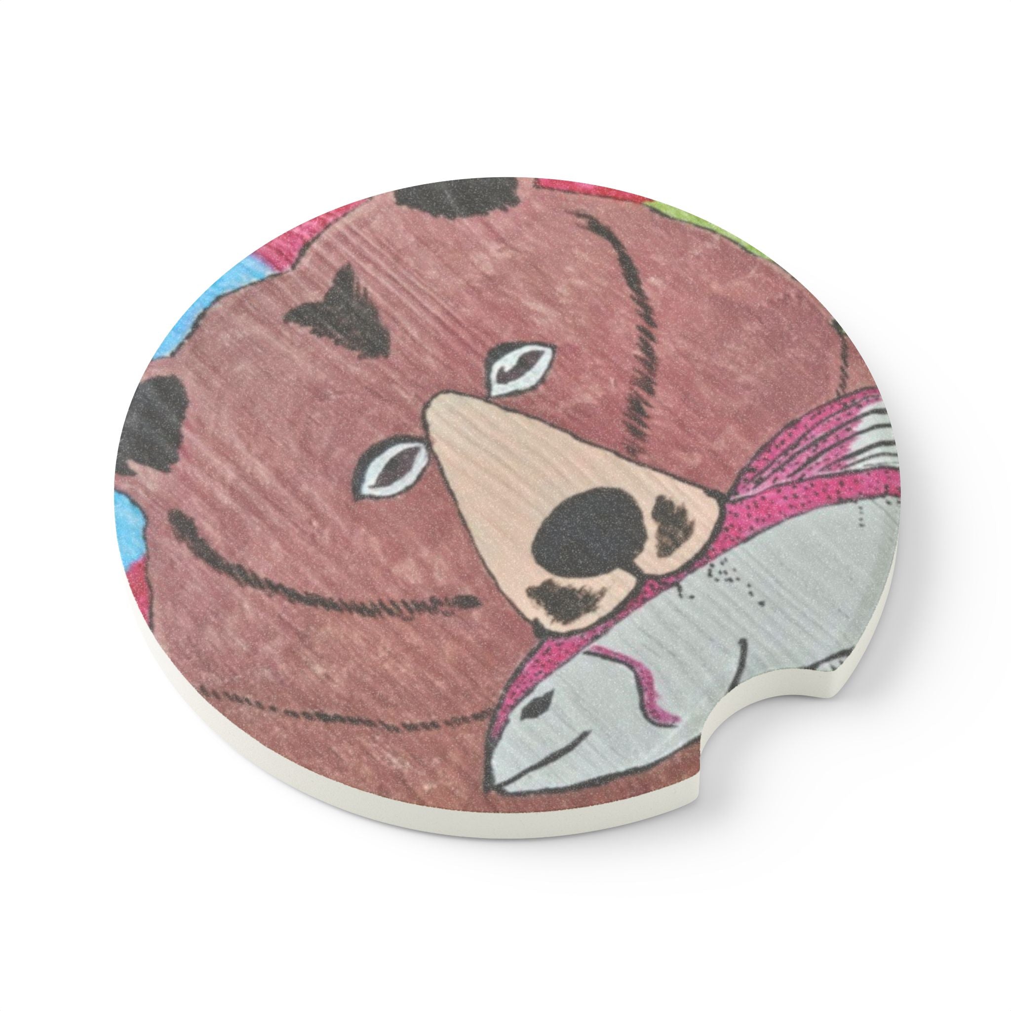 Whimsy Grr | Grizz with a Fish Soapstone Car Coaster