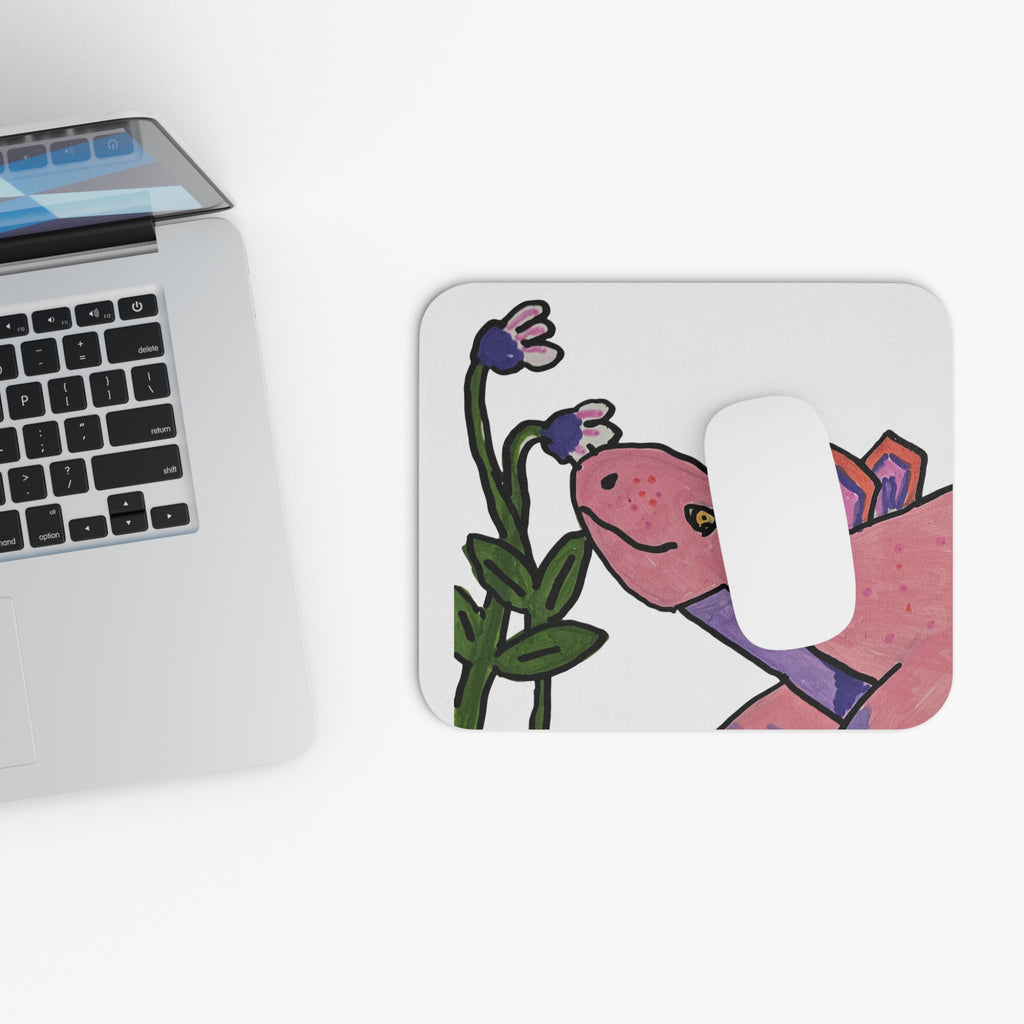 Pink Stegosaurus Floral Mouse Pad — Cute Pink Dino & Wildflowers Desk Mat