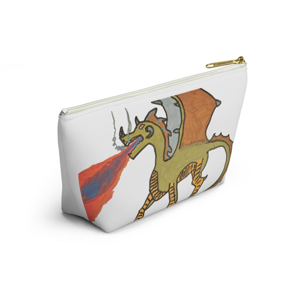 No Wings No Glory Accessory Pouch — Whimsical Hand-Drawn Dragon Makeup Bag