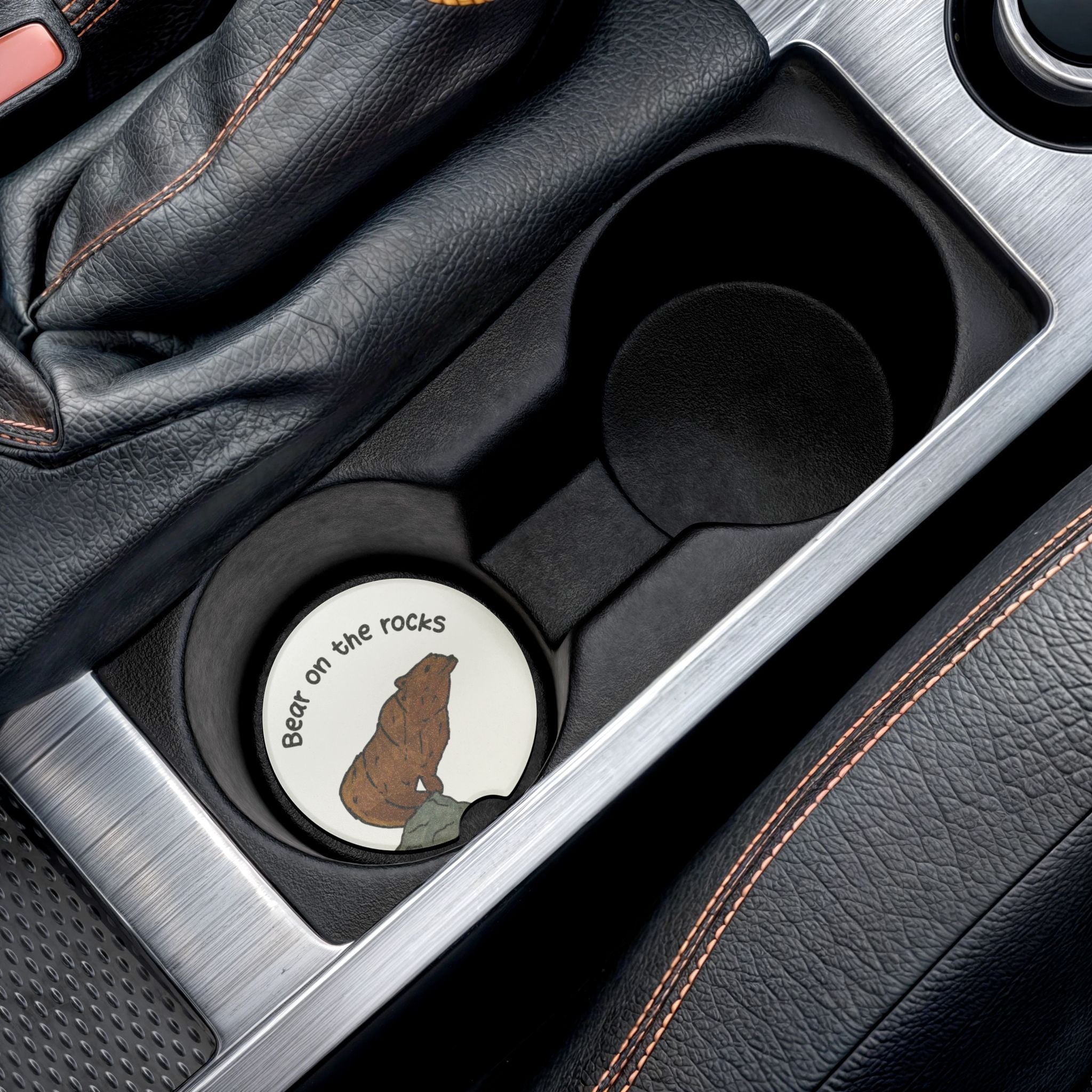 Bear on the rocks Soapstone Car Coaster