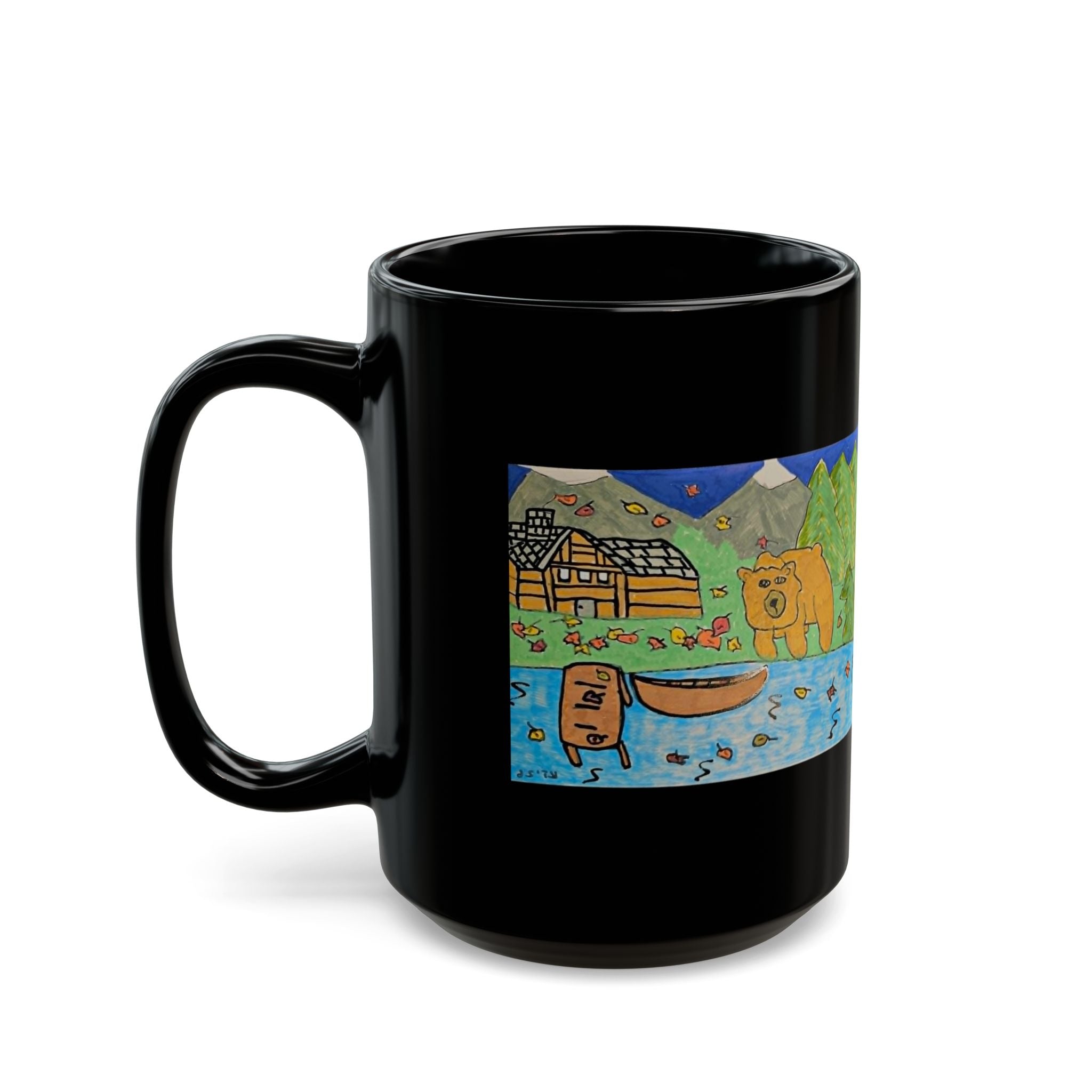 Bugsy Fall Cabin Mug — Rustic Forest Camping Coffee Cup (11oz/15oz)