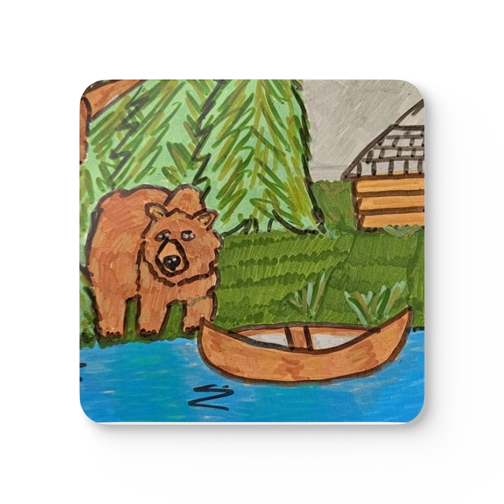 Whimsy Grr | Cabin Bear Cork Coaster Set
