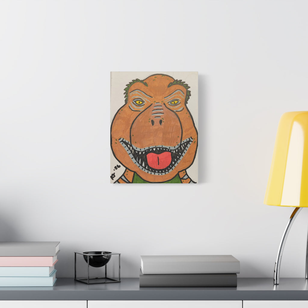Tea Rex Matte Canvas Art — Funny Dinosaur Illustration Wall Decor, Stretched