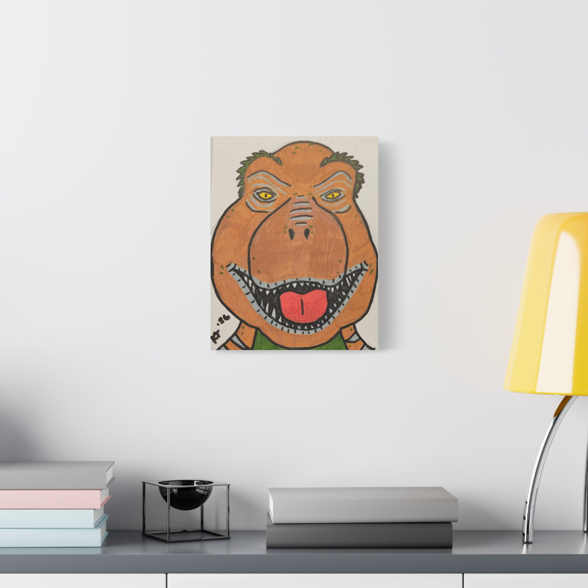 Tea Rex Matte Canvas Art — Funny Dinosaur Illustration Wall Decor, Stretched