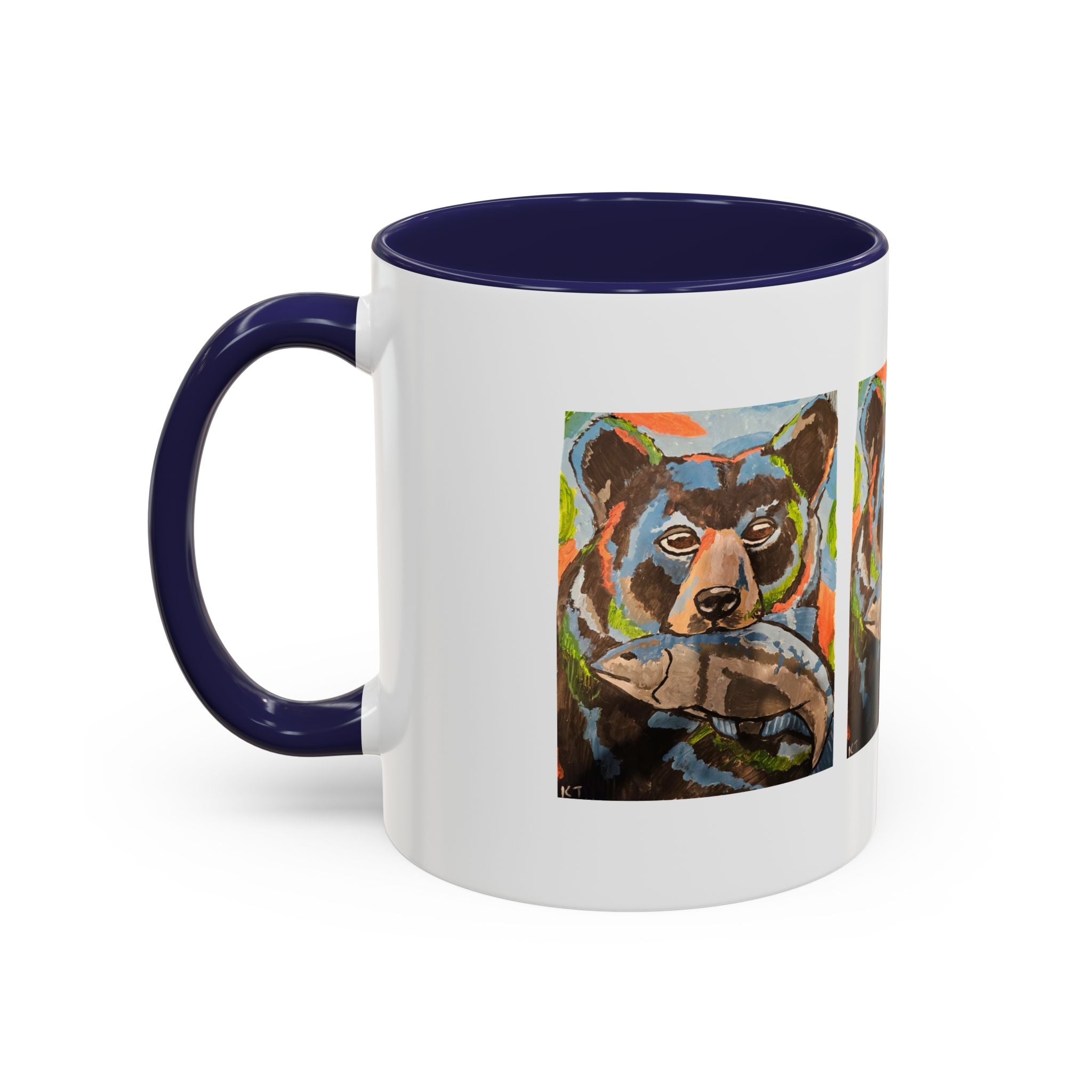 Whimsy Grr | Rusty the Bear Accent Mug (11oz & 15oz) — Bear with a Fish Coffee Mug