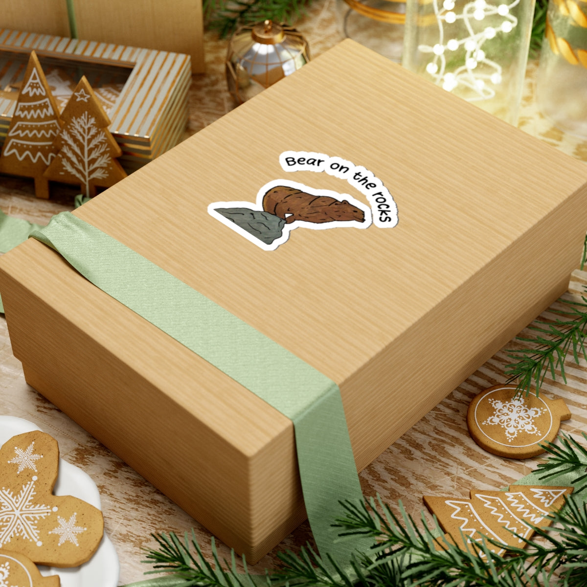 Bear on the rocks kiss-cut stickers
