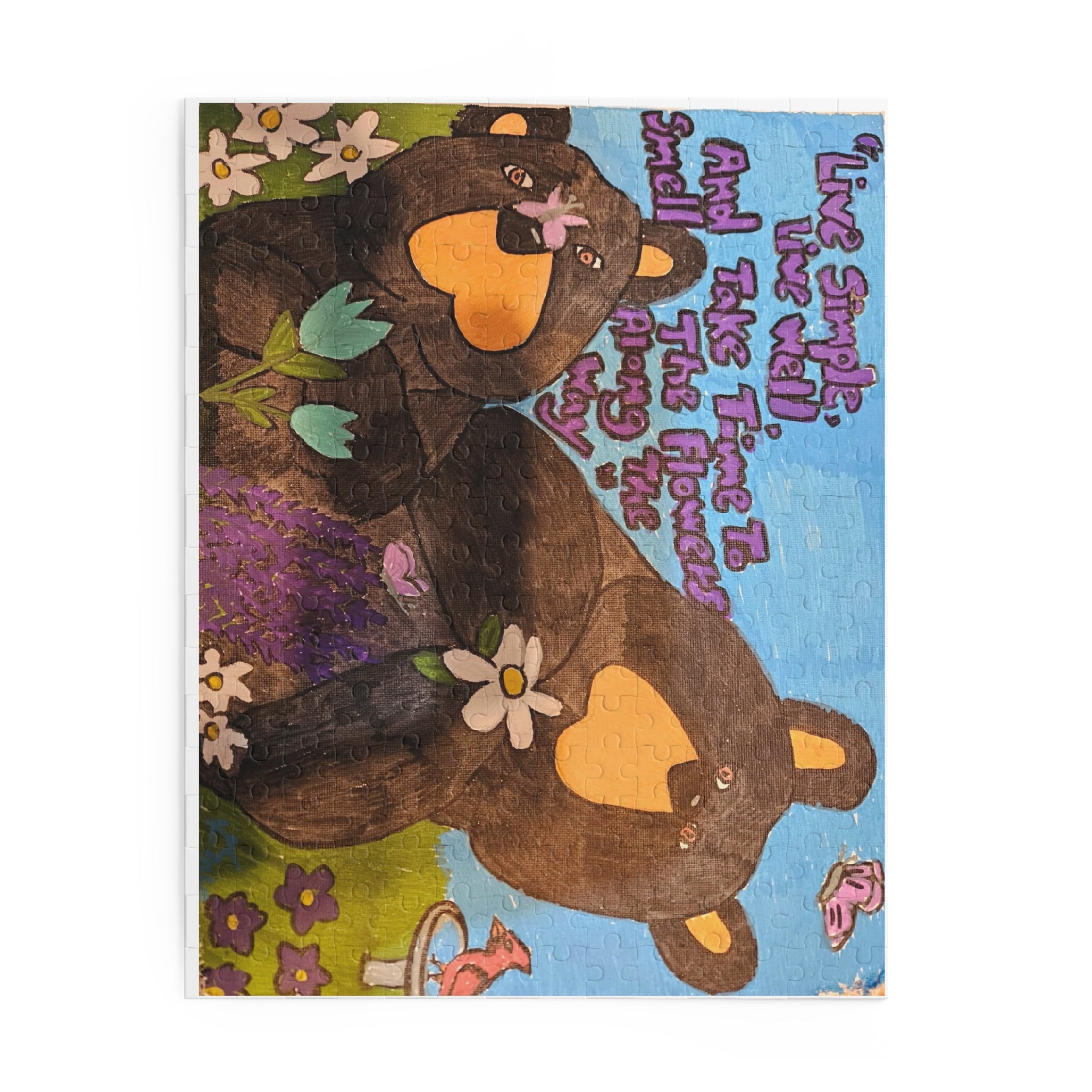 Bear Family Puzzle – "Live Simple, Live Well" Floral Jigsaw (120/252/500 pcs)