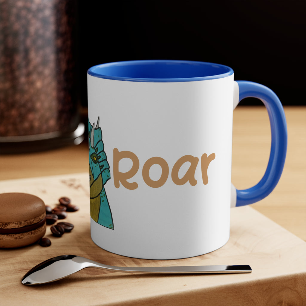 Dino Roar Accent Mug — Cute Triceratops Illustration Coffee Cup (11oz)