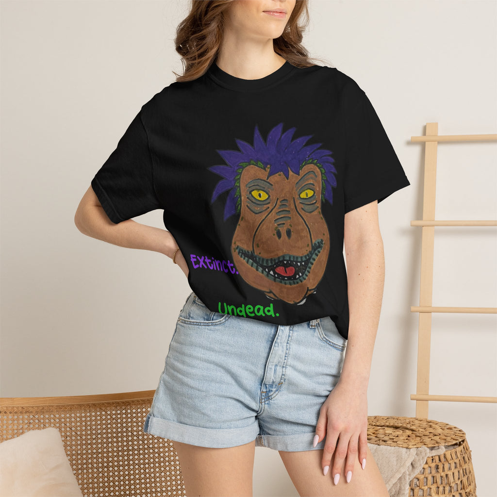 Rexalty Extinct undead caffeinated Graphic T-Shirt — Quirky Hand-Drawn Dinosaur Portrait