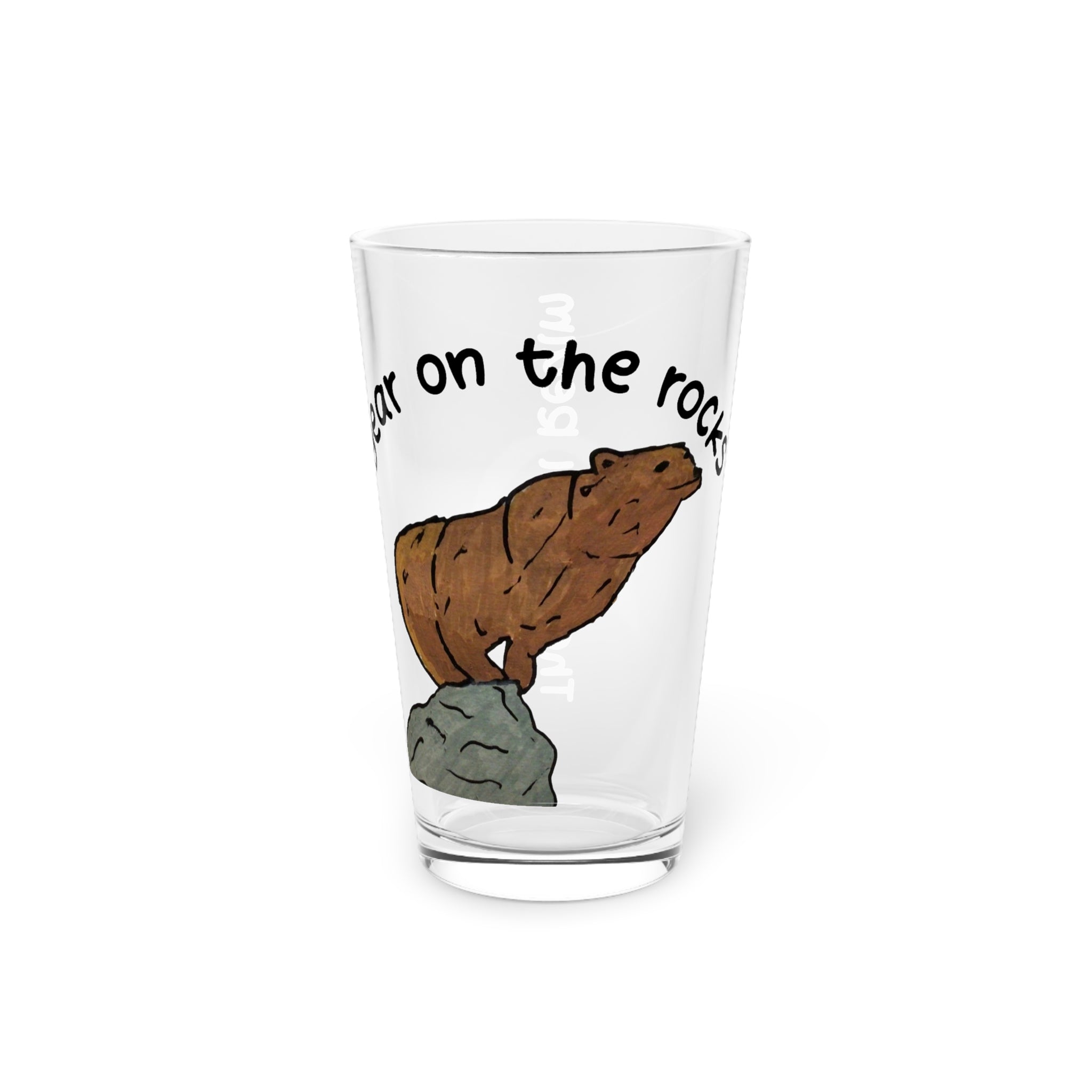 Bear on the rocks pint glass