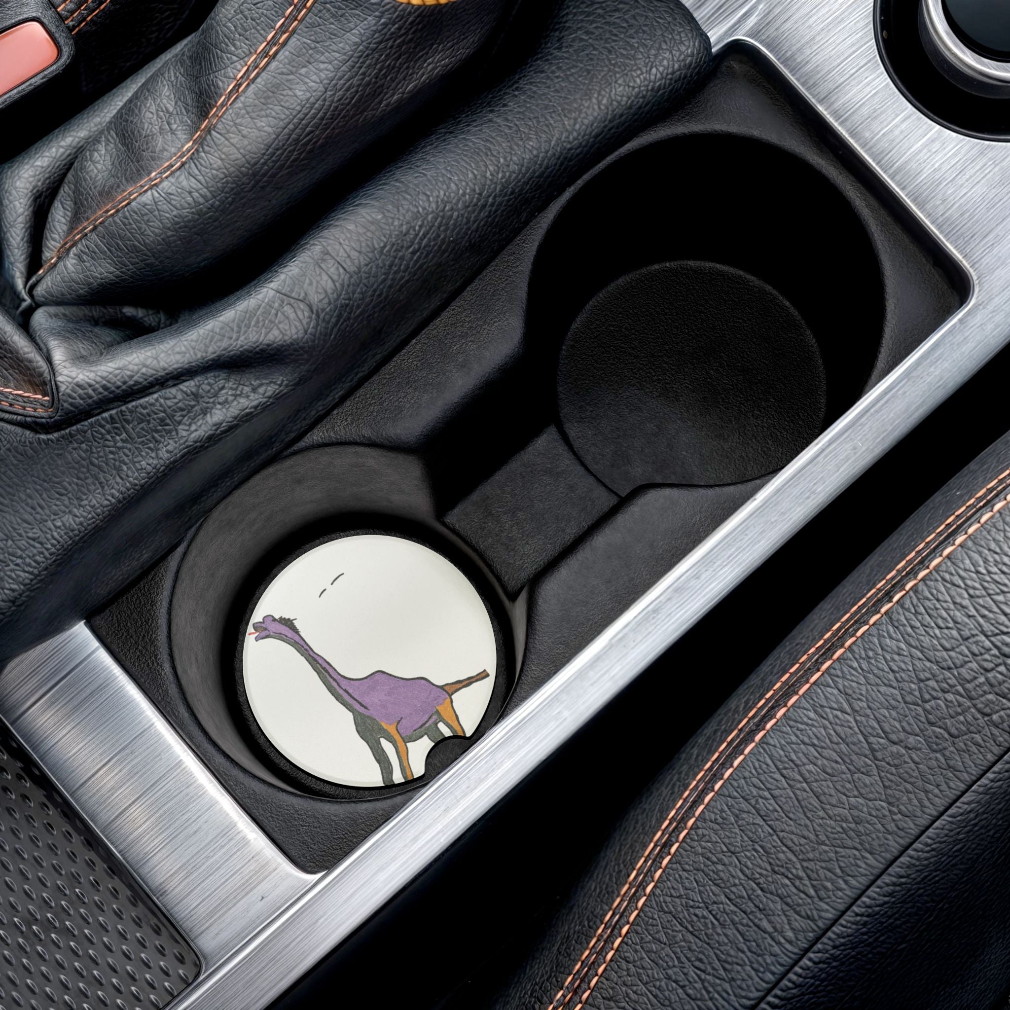 Brachy the Brachiosaurus Soapstone Car Coaster — Cute Dino Car Cup Holder Insert