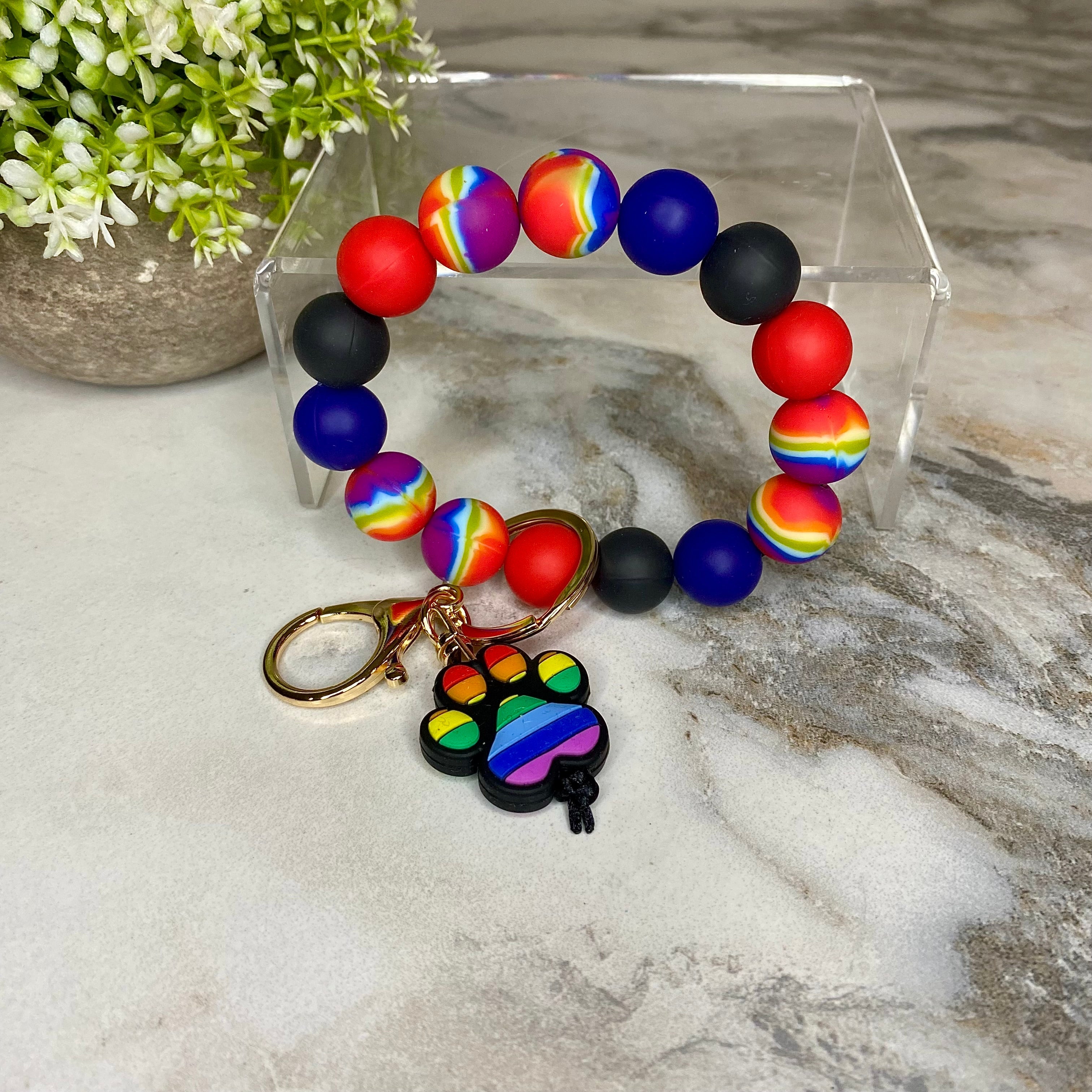 Silicone Bracelet Keychain - Dog Paw Rainbow