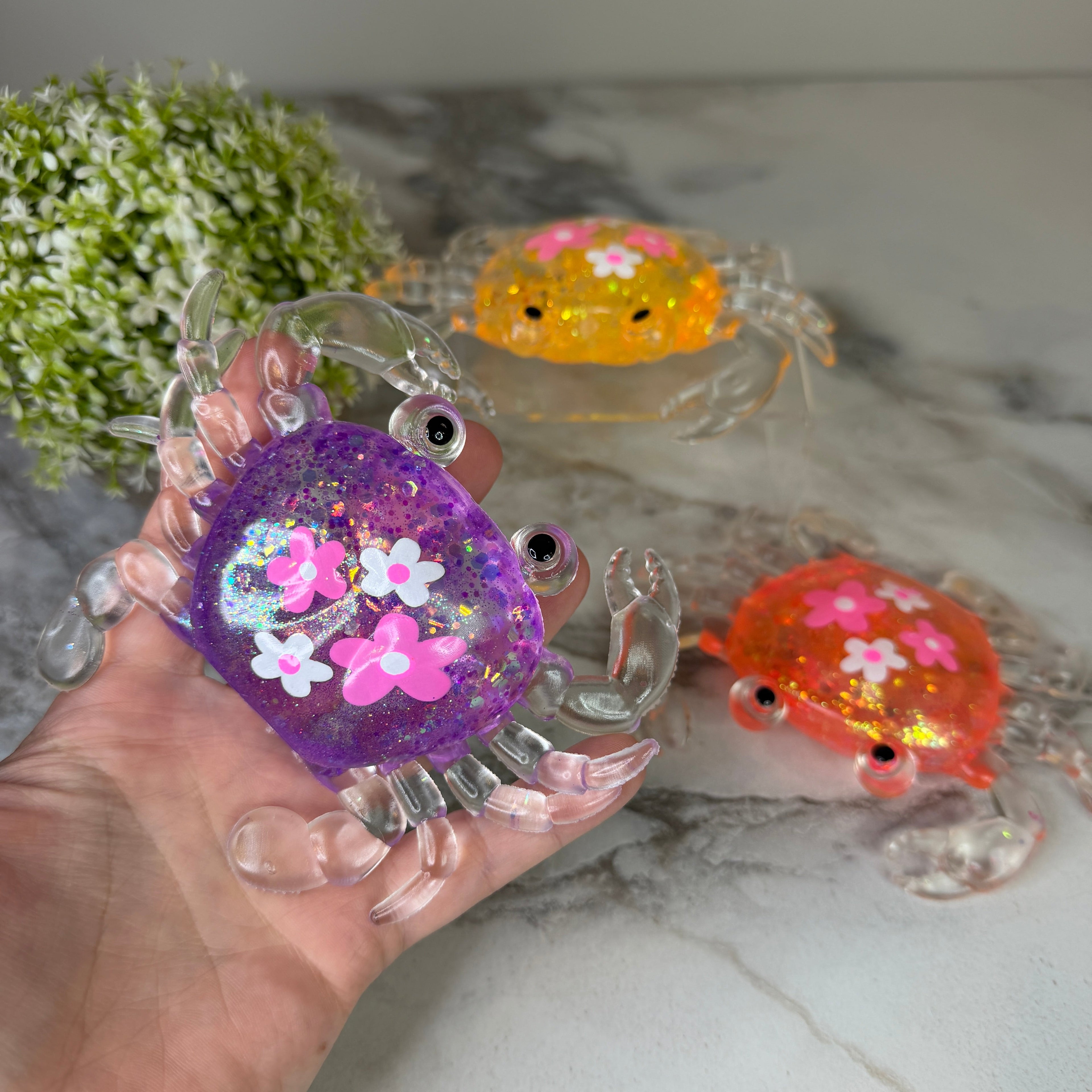 Squishy Toy - Glitter Crab + Flowers