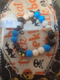 Blue & Black Skulls Halloween Bracelet — Handmade by Logan | 6 Inch