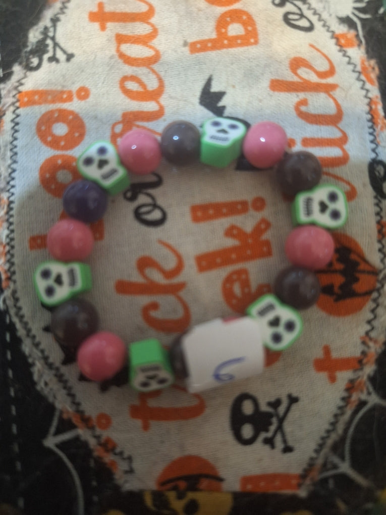 Watermelon Skulls Halloween Bracelet — Handmade by Logan | 6 Inch