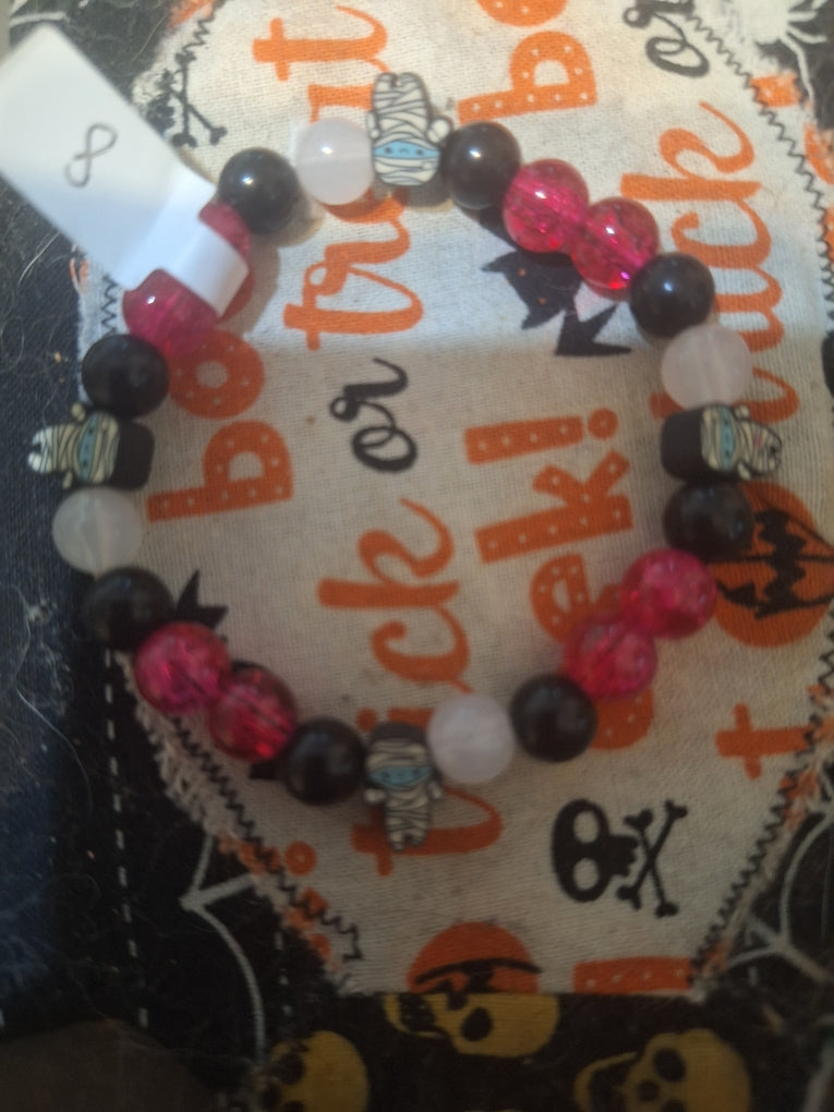 Black & Pink Glam Halloween Bracelet — Handmade by Logan | 8 Inch