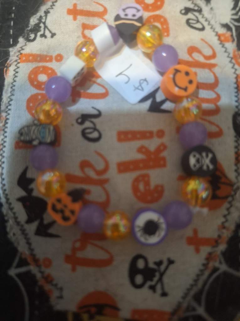 Purple & Amber Halloween Charm Bracelet — Handmade by Logan | 7 Inch