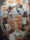 Black, White & Red Skull Halloween Bracelet — Handmade by Logan | 8 Inch
