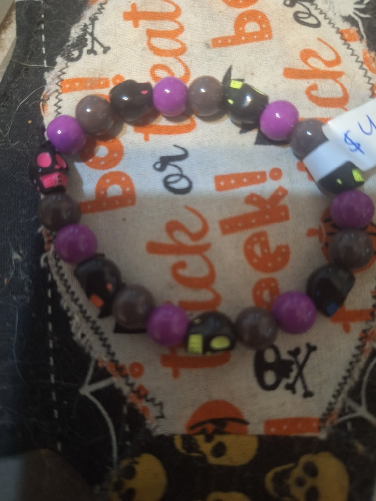 Purple Skulls Halloween Bracelet — Handmade by Logan | 7 Inch