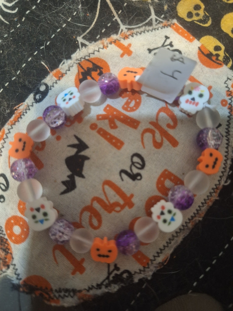 Skull & Pumpkin Halloween Bracelet — Handmade by Logan | 8 Inch