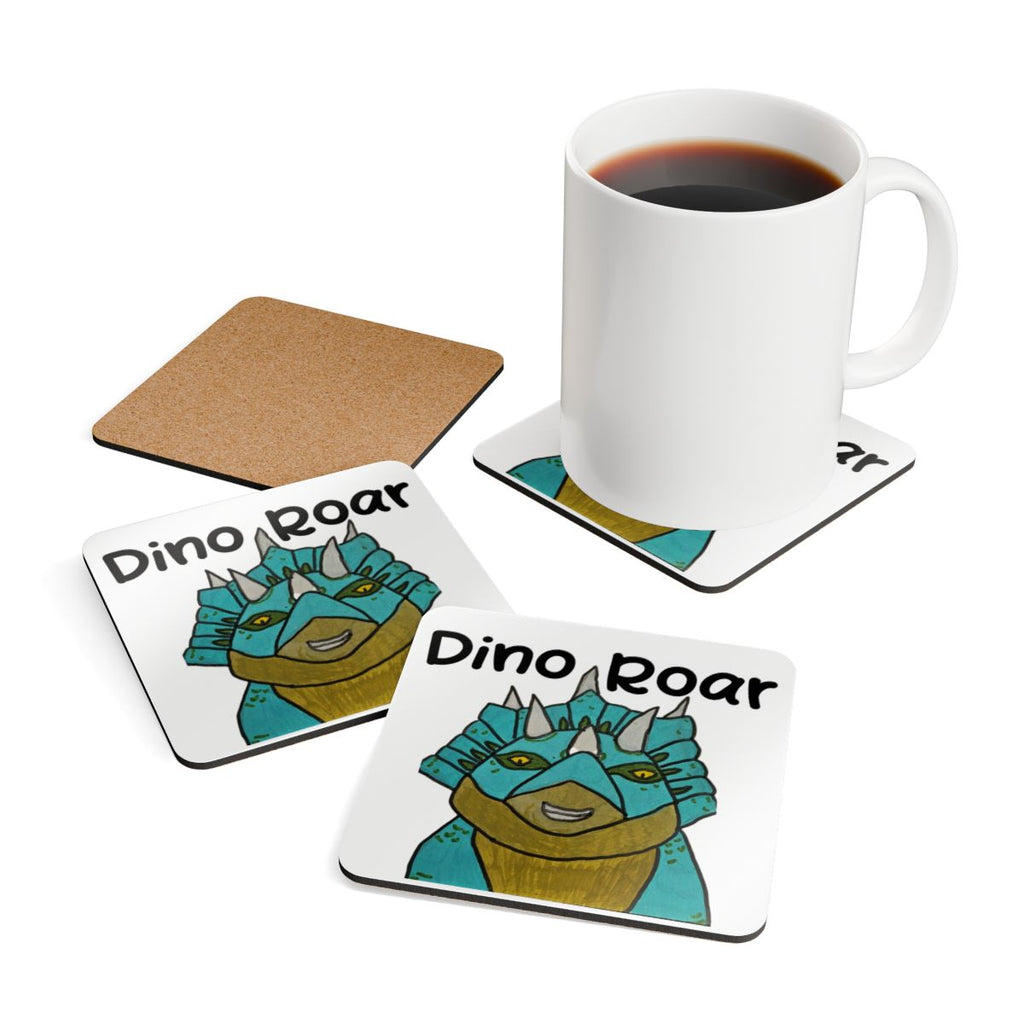 Dino Roar | Cera the Triceratops Cork Coaster Set — Cute Dinosaur Drink Coasters (4-Pack)