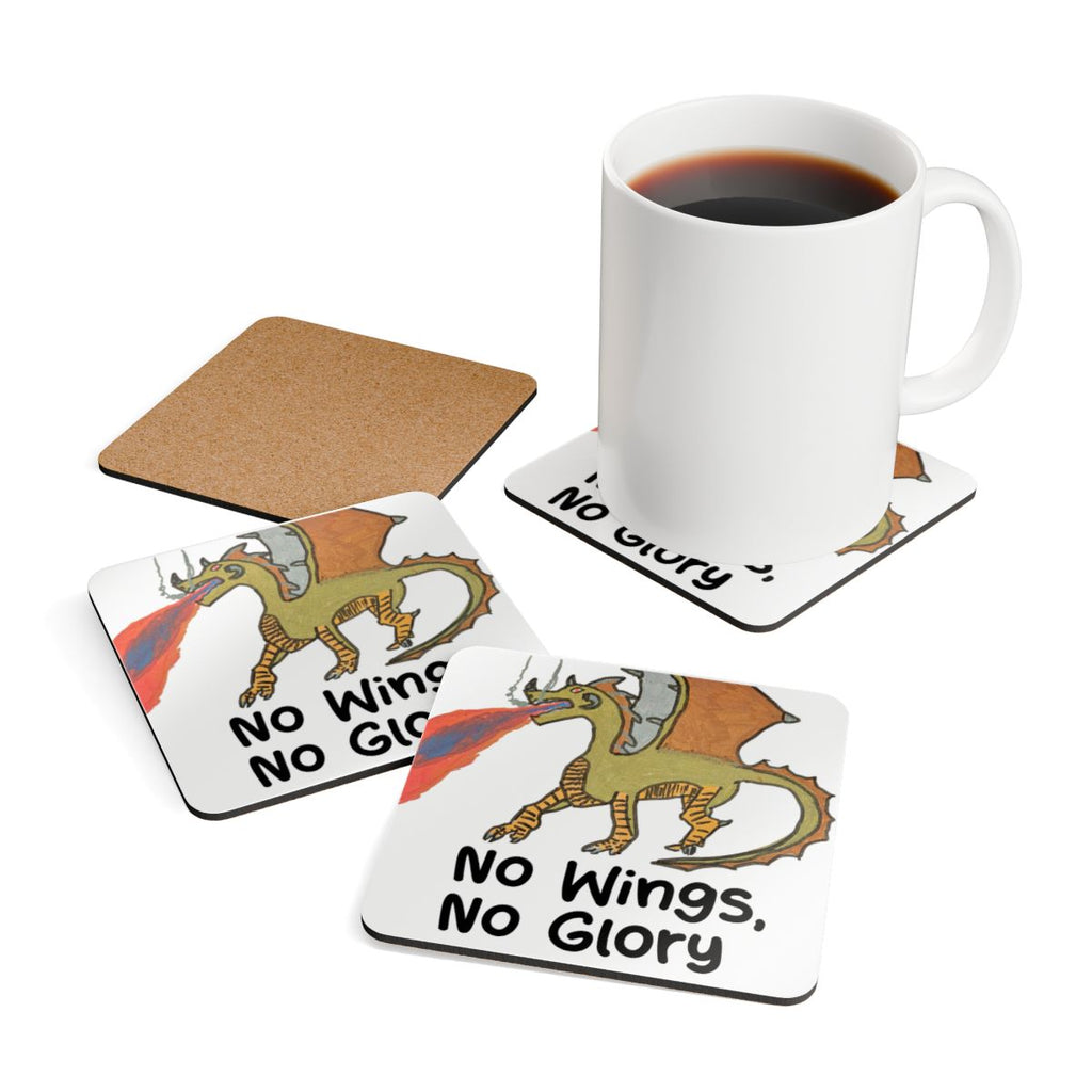 Fantasy Dragon Coaster Set — 'No Wings, No Glory' Cork Drink Coasters