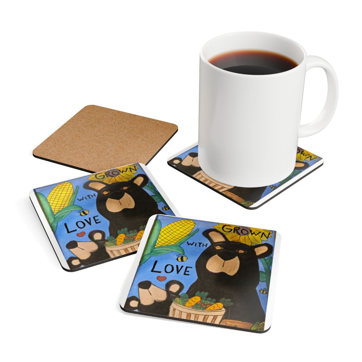 Whimsy Grr | Grown with Love Corkwood Coaster Set — PopPops & Pookie